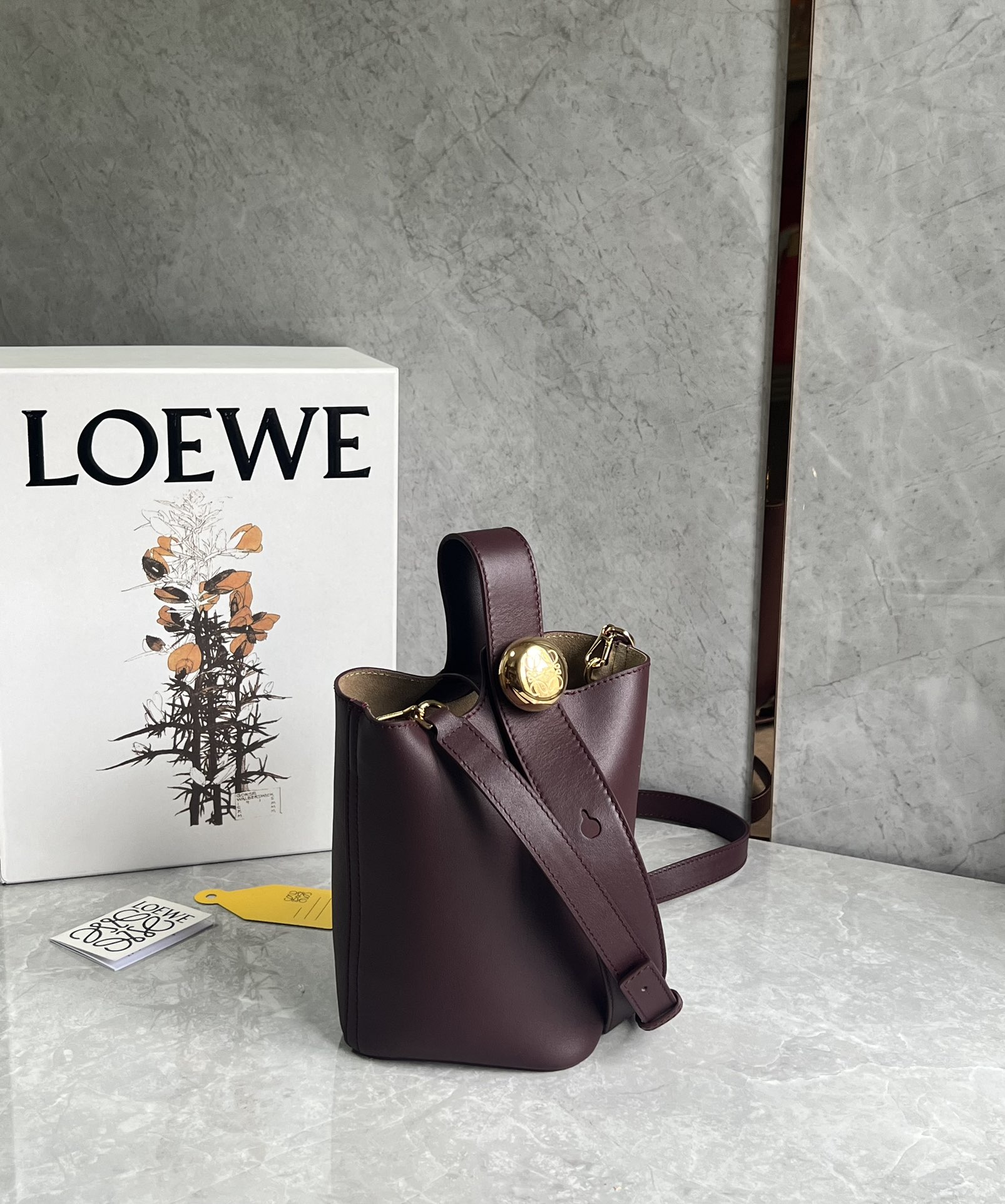 Loewe Mini Pebble Bucket in Mellow Calfskin Dark Purple